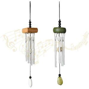2 Pack Small Silver Wind Chimes Outdoor 10 Inch Metal Garden Porch Patio Decor